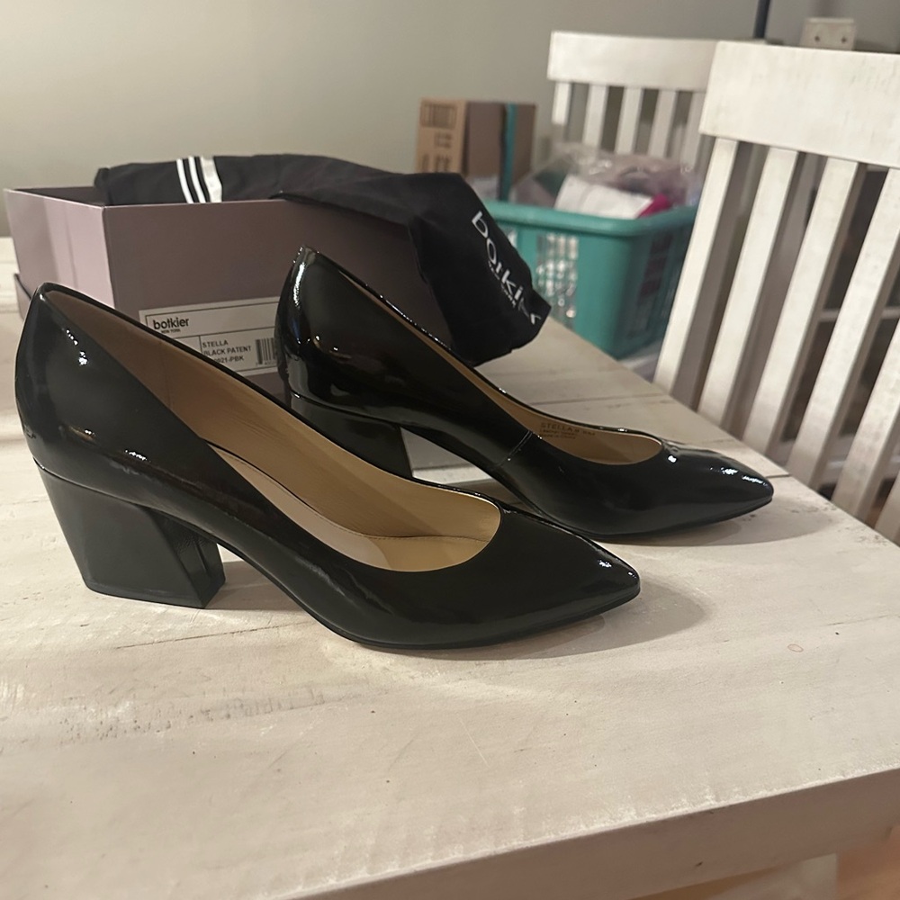 Botkier Stella 8.5 NEW Black Patent Leather Block Heel Pumps